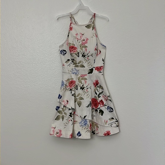Speechless Womens Juniors Floral Fit & Flare Halter Dress Ivory 7 - Picture 5 of 16
